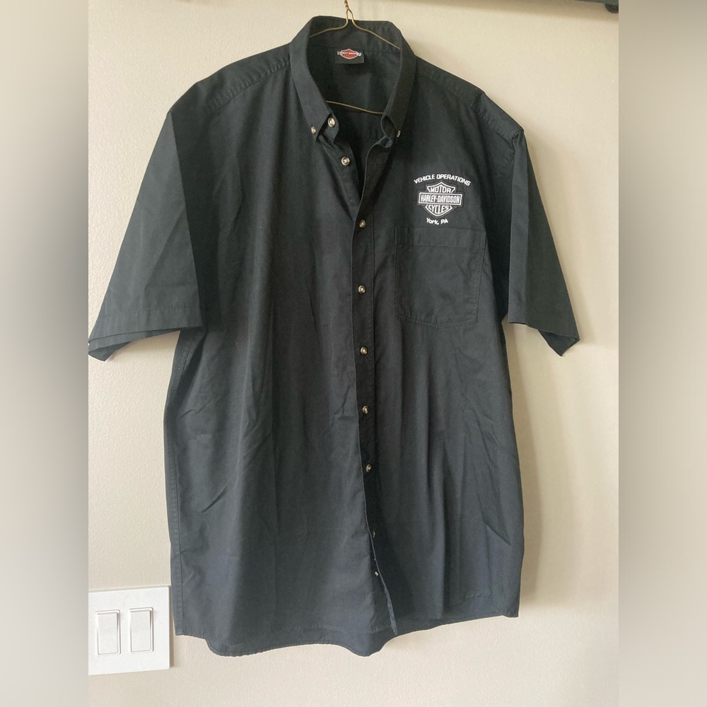 Harley-Davidson Men's Oxford Shirt Black White Short Sleeve Pocket XL